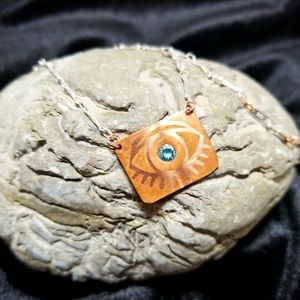 Signed Blue Zircon Watchful Eye Necklace